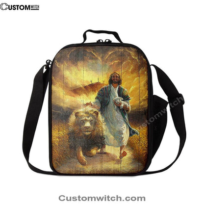 Jesus Walking With Lamb And Lion Lunch Bag, Christian Lunch Box For School, Picnic