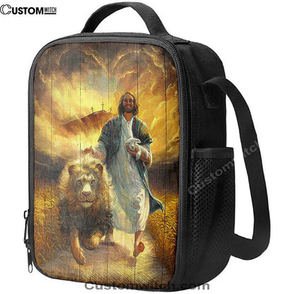 Jesus Walking With Lamb And Lion Lunch Bag, Christian Lunch Box For School, Picnic