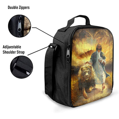 Jesus Walking With Lamb And Lion Lunch Bag, Christian Lunch Box For School, Picnic