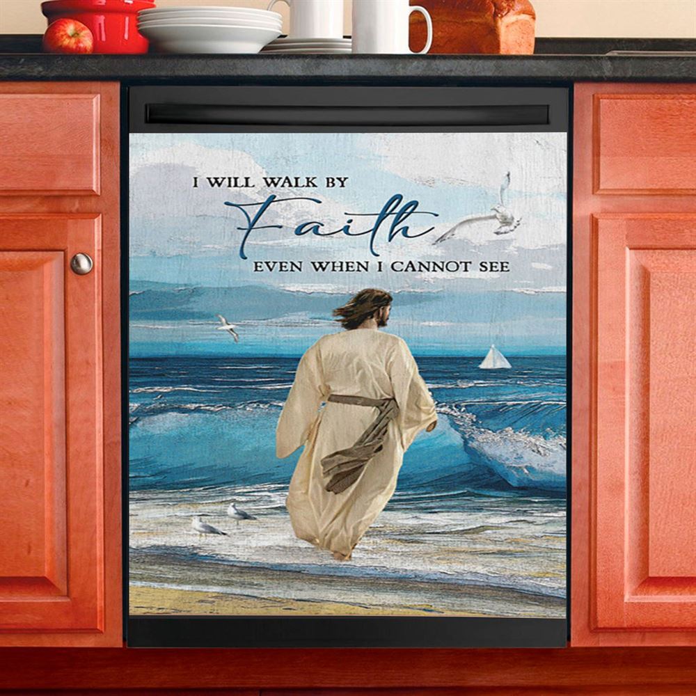 Jesus Walking With The Lambs In Forest Dishwasher Cover, Christian Dishwasher Wrap, Bible Verse Kitchen Decoration