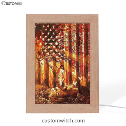 Jesus Walking With The Lambs In Forest Frame Lamp Art - Christian Art - Bible Verse Art - Religious Home Decor
