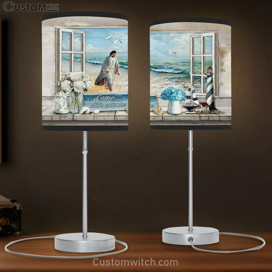 Jesus Walks Come Walk With Me Table Lamb Art - Bible Verse Lamb Gift - Christian Bedroom Decor