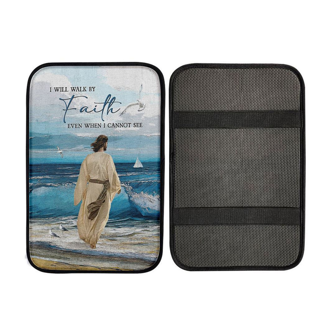 Jesus Walks I Will Walk By Faith Car Center Console Cover, Religious Car Interior Accessories