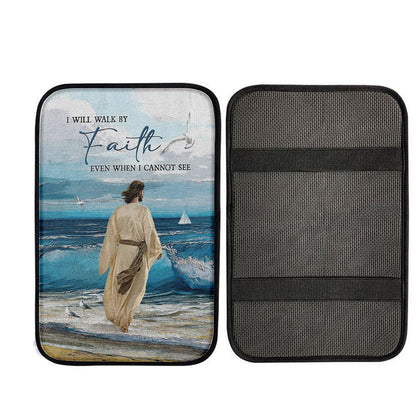 Jesus Walks I Will Walk By Faith Car Center Console Cover, Religious Car Interior Accessories