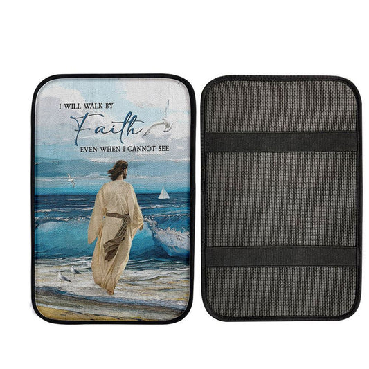 Jesus Walks I Will Walk By Faith Car Center Console Cover, Religious Car Interior Accessories
