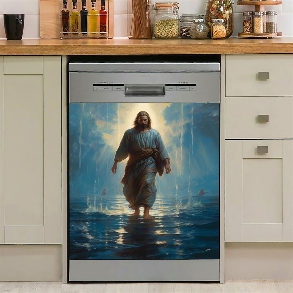 Jesus Walks I Will Walk By Faith Dishwasher Cover, Christian Dishwasher Wrap, Bible Verse Kitchen Decoration