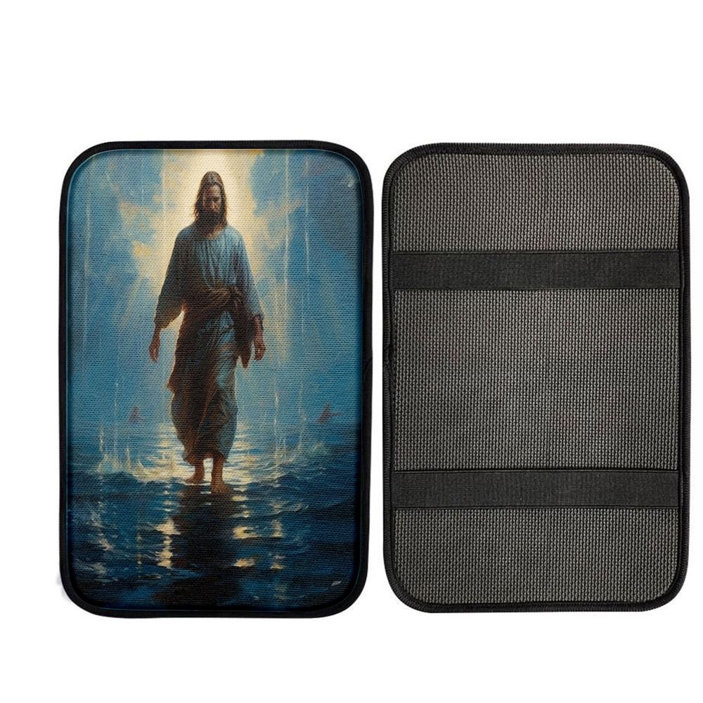 Jesus Walks On The Sea Car Center Console Cover, Religious Car Interior Accessories