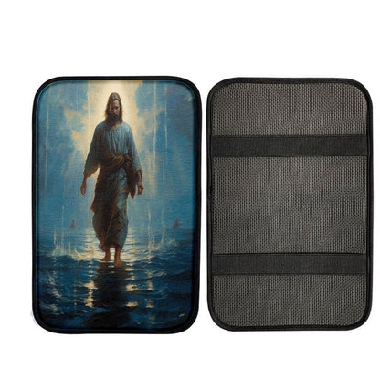 Jesus Walks On The Sea Car Center Console Cover, Religious Car Interior Accessories