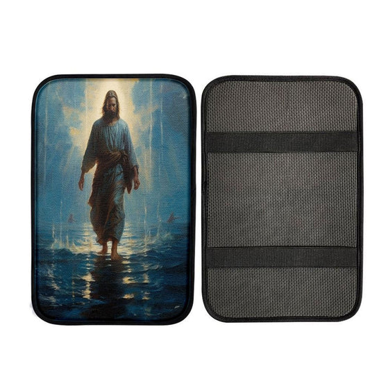 Jesus Walks On The Sea Car Center Console Cover, Religious Car Interior Accessories