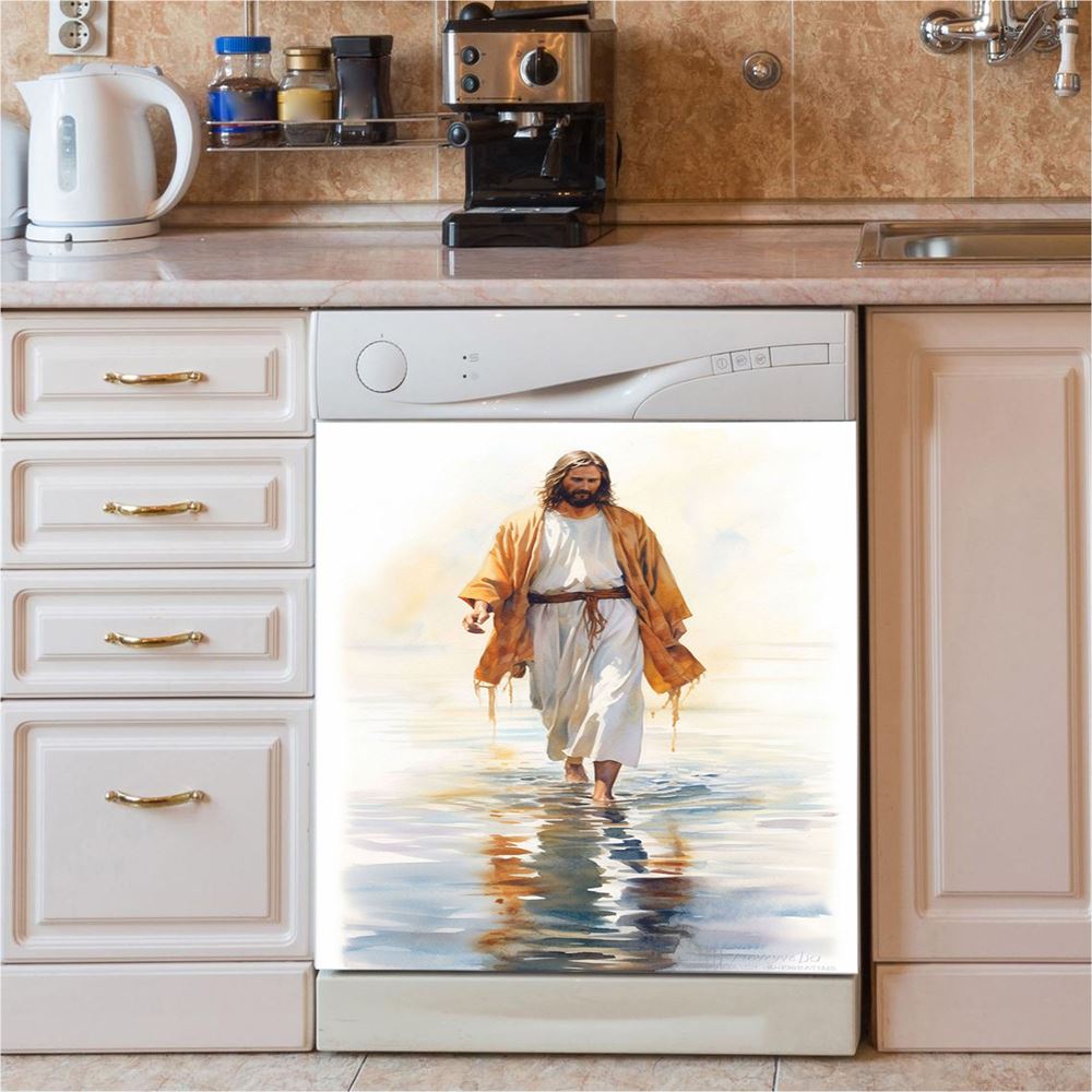 Jesus Walks On The Sea Dishwasher Cover, Jesus Dishwasher Wrap, Christian Kitchen Decoration
