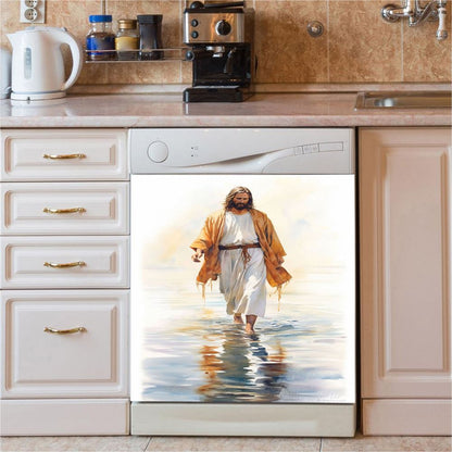 Jesus Walks On The Sea Dishwasher Cover, Jesus Dishwasher Wrap, Christian Kitchen Decoration