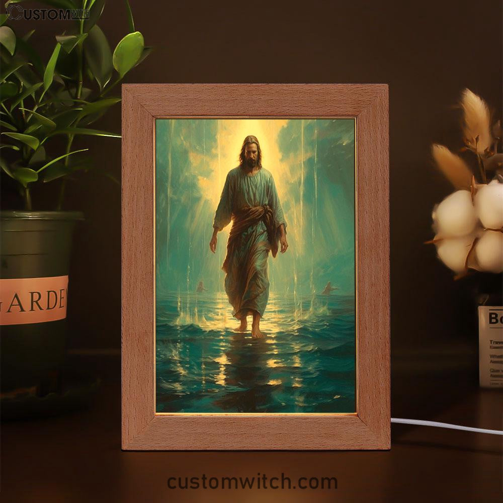 Jesus Walks On The Sea Frame Lamp Prints - Jesus Frame Lamp Art - Christian Art Decor