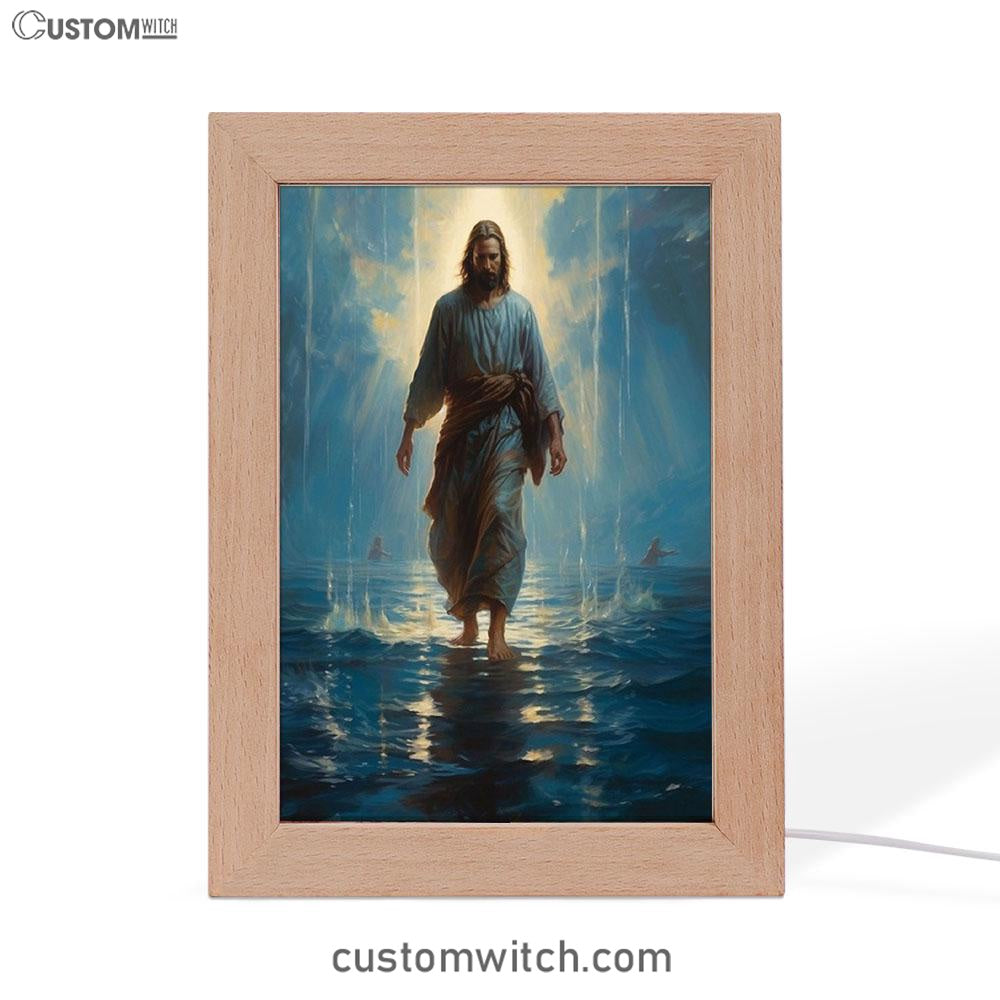 Jesus Walks On The Sea Frame Lamp Prints - Jesus Frame Lamp Art - Christian Art Decor