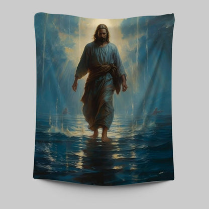 Jesus Walks On The Sea Tapestry Prints - Jesus Tapestry Art - Christian Wall Art Decor