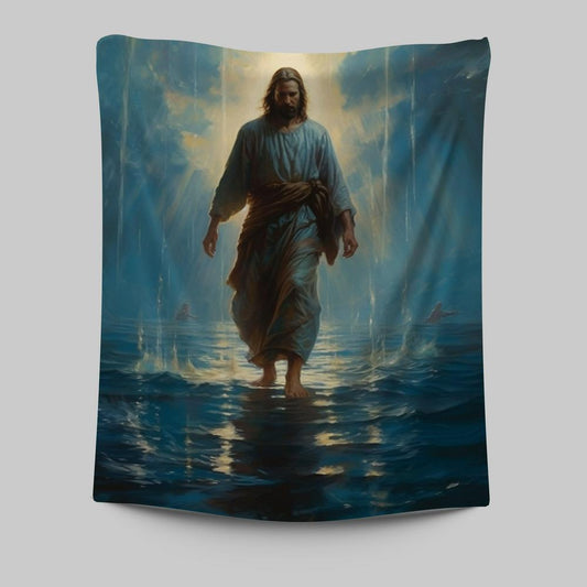 Jesus Walks On The Sea Tapestry Prints - Jesus Tapestry Art - Christian Wall Art Decor