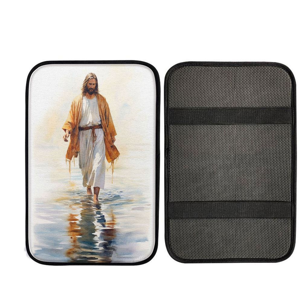 Jesus Walks On The Water Oil Painting Car Center Console Cover, Religious Car Interior Accessories