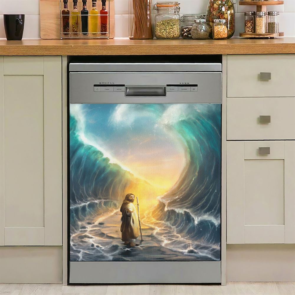 Jesus Walks On The Water Oil Painting Dishwasher Cover, Jesus Dishwasher Wrap, Christian Kitchen Decoration