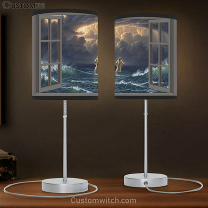 Jesus Walks On Water Table Lamb Gift - Jesus Christ Table Lamb - Christian Table Lamb Prints