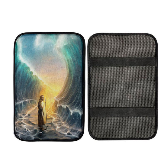 Jesus Walks On Water Car Armrest Pad - God Will Make A Way For You Car Center Console Cover, Religious Car Interior Accessories