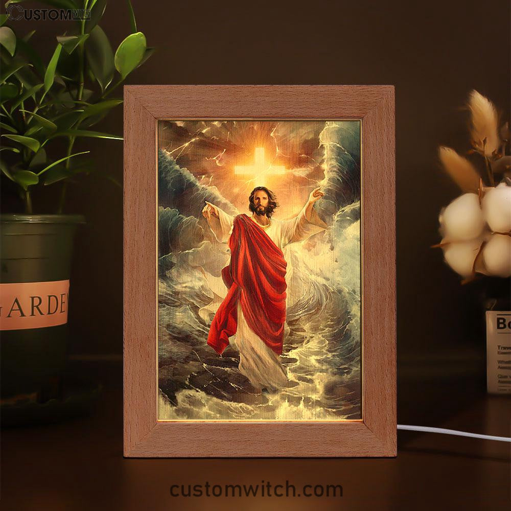 Jesus Walks On Water Cross Light Art Frame Lamp - Jesus Portrait Frame Lamp Prints - Christian Art