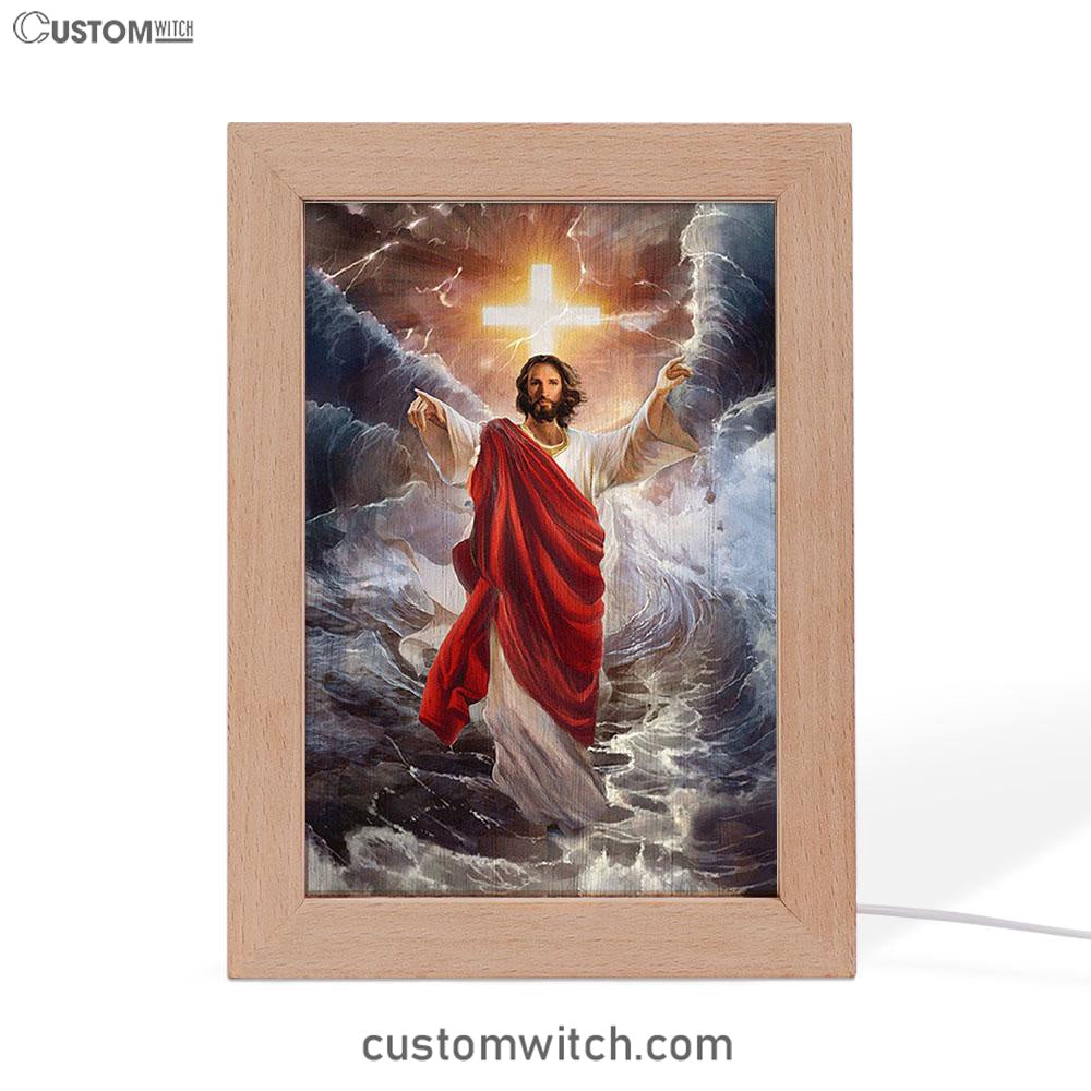 Jesus Walks On Water Cross Light Art Frame Lamp - Jesus Portrait Frame Lamp Prints - Christian Art