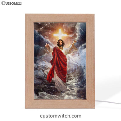 Jesus Walks On Water Cross Light Art Frame Lamp - Jesus Portrait Frame Lamp Prints - Christian Art