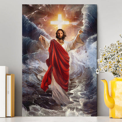 Jesus Walks On Water Cross Light Wall Art Canvas - Jesus Portrait Canvas Prints - Christian Wall Art