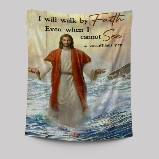 Jesus Walks On Water, Ocean Wave, I Will Walk By Faith Tapestry