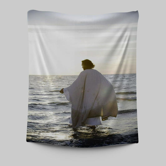 Jesus Walks On Water Tapestry Art - Jesus Wall Decor - Christian Wall Art