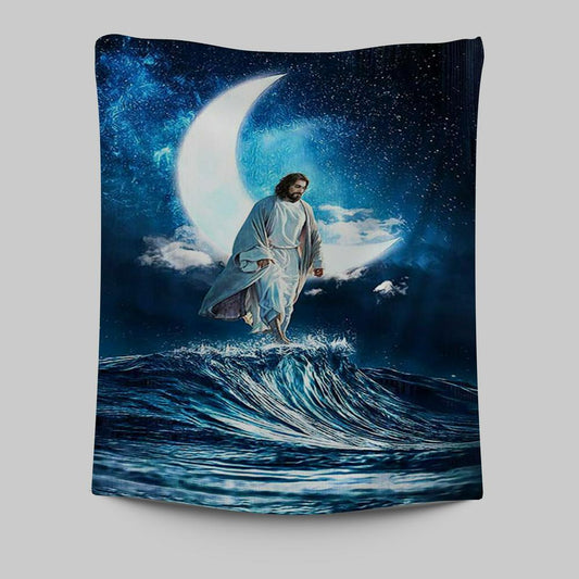 Jesus Walks On Water Wall Art Tapestry - Jesus Portrait Tapestry Prints - Christian Wall Art
