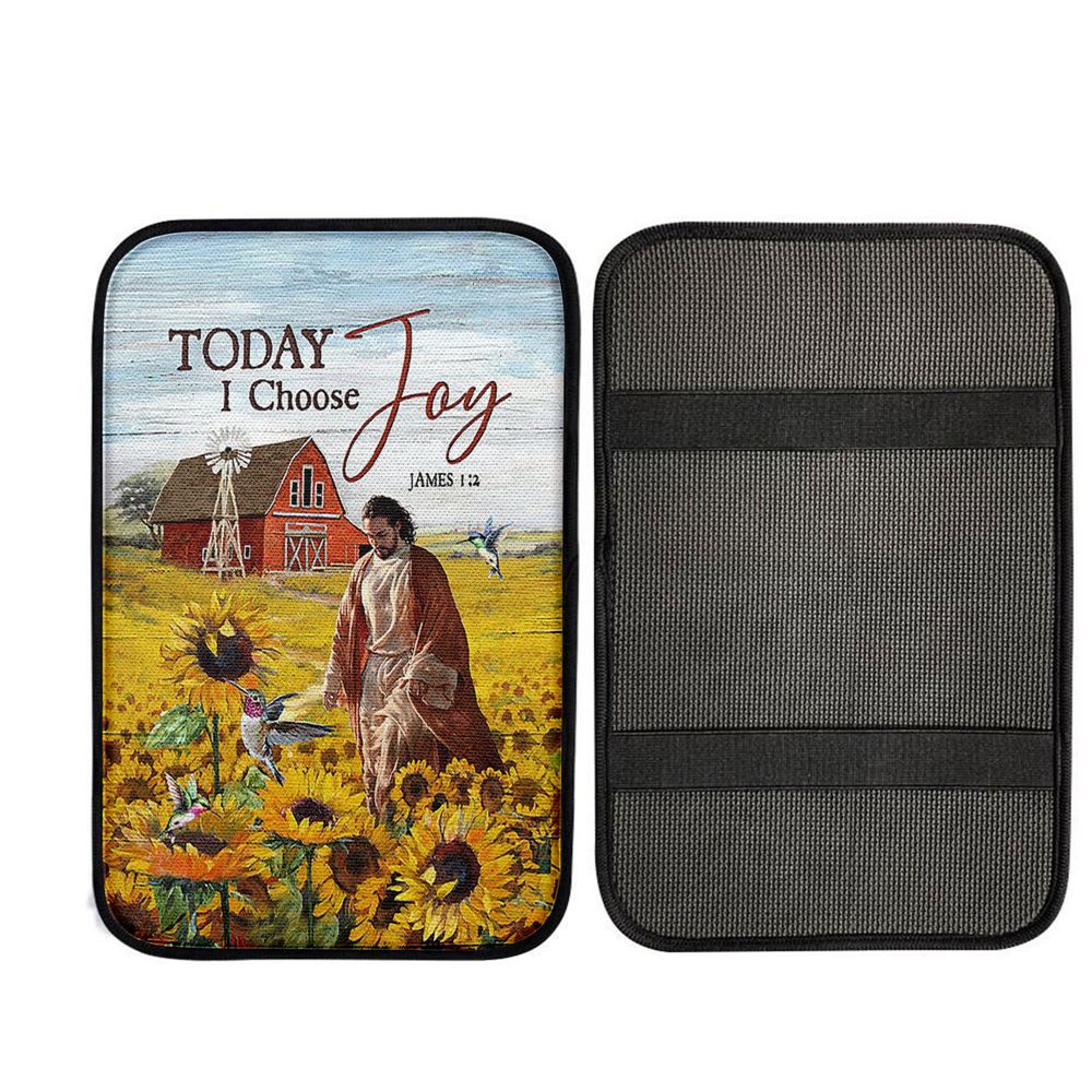 Jesus Walks Sunflower Field Car Armrest Pad - Today I Choose Joy Car Armrest Pad, God Car Armrest Accessories