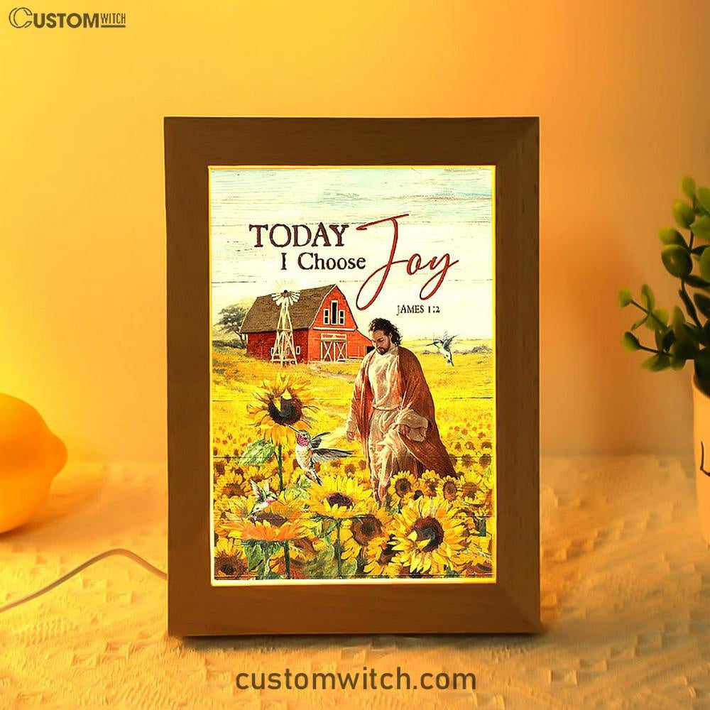 Jesus Walks Sunflower Field Frame Lamp - Today I Choose Joy Frame Lamp - Christian Art - Religious Home Decor