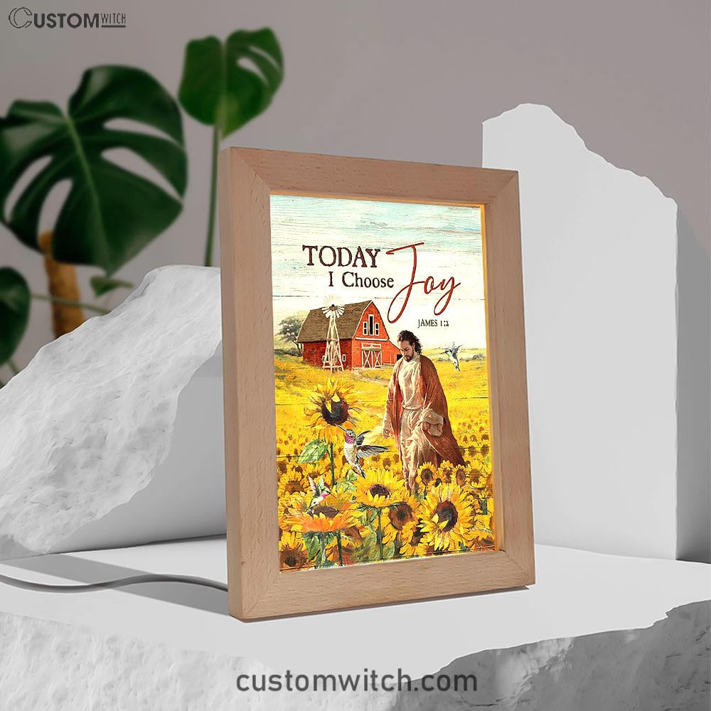 Jesus Walks Sunflower Field Frame Lamp - Today I Choose Joy Frame Lamp - Christian Art - Religious Home Decor