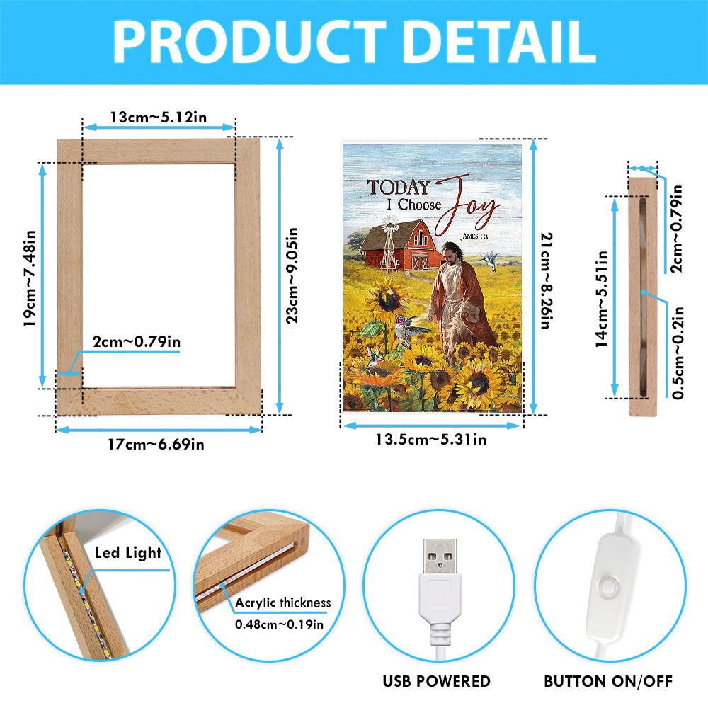 Jesus Walks Sunflower Field Frame Lamp - Today I Choose Joy Frame Lamp - Christian Art - Religious Home Decor