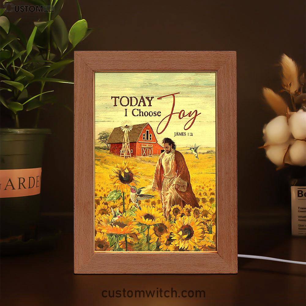 Jesus Walks Sunflower Field Frame Lamp - Today I Choose Joy Frame Lamp - Christian Art - Religious Home Decor