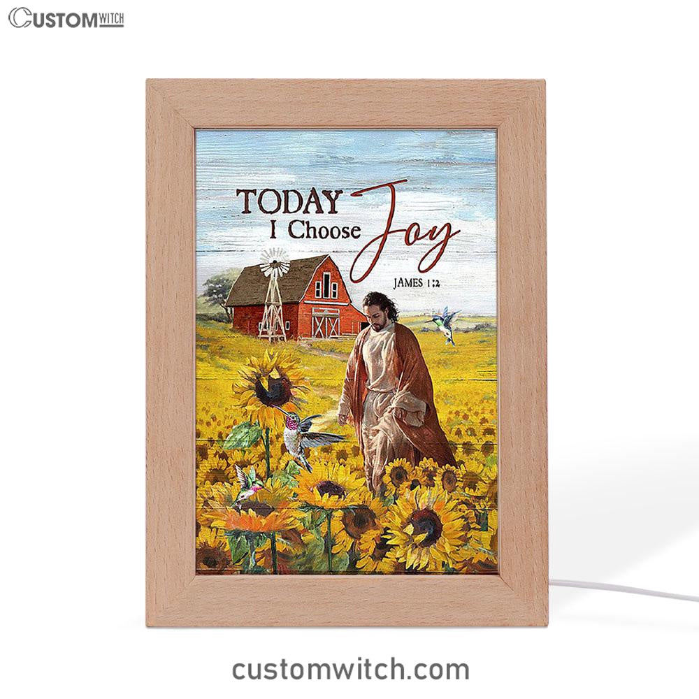 Jesus Walks Sunflower Field Frame Lamp - Today I Choose Joy Frame Lamp - Christian Art - Religious Home Decor