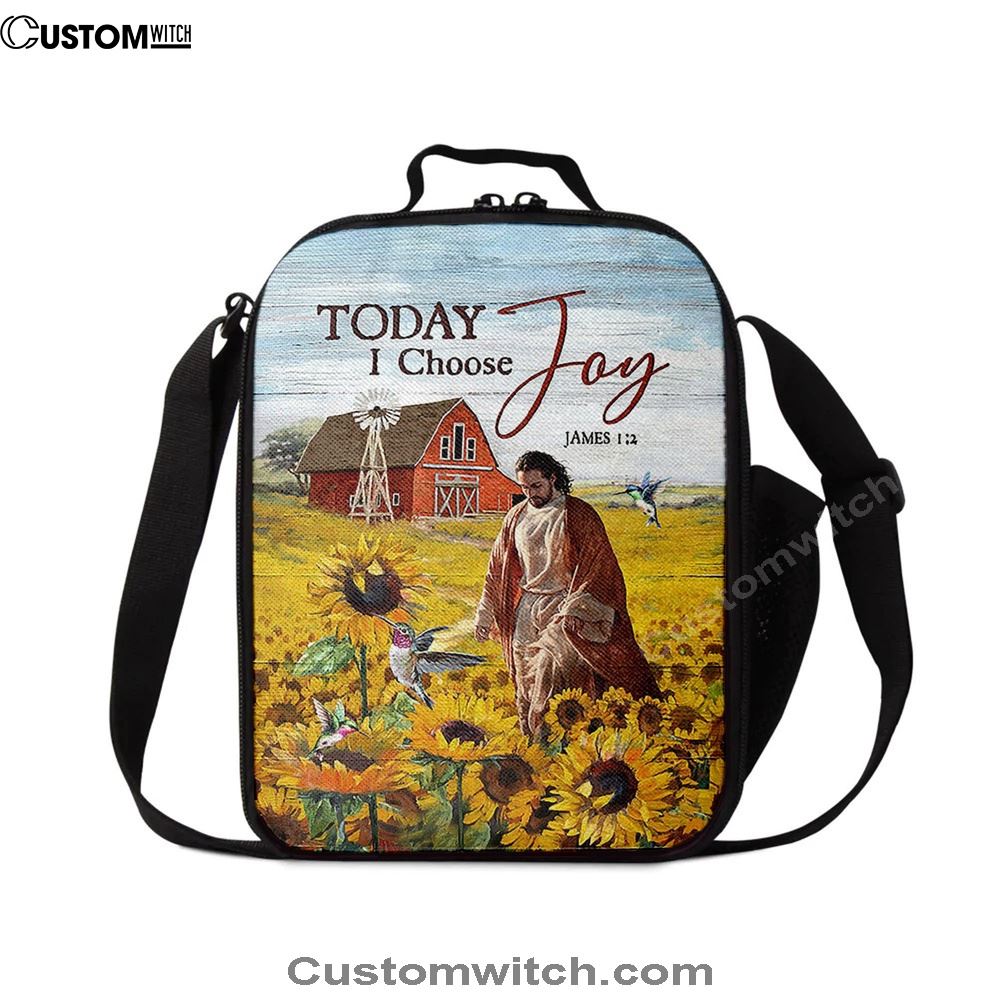 Jesus Walks Sunflower Field Lunch Bag - Today I Choose Joy Lunch Bag, Christian Lunch Box For School, Picnic