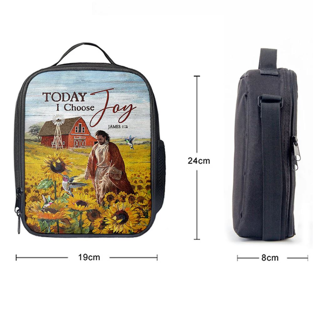 Jesus Walks Sunflower Field Lunch Bag - Today I Choose Joy Lunch Bag, Christian Lunch Box For School, Picnic