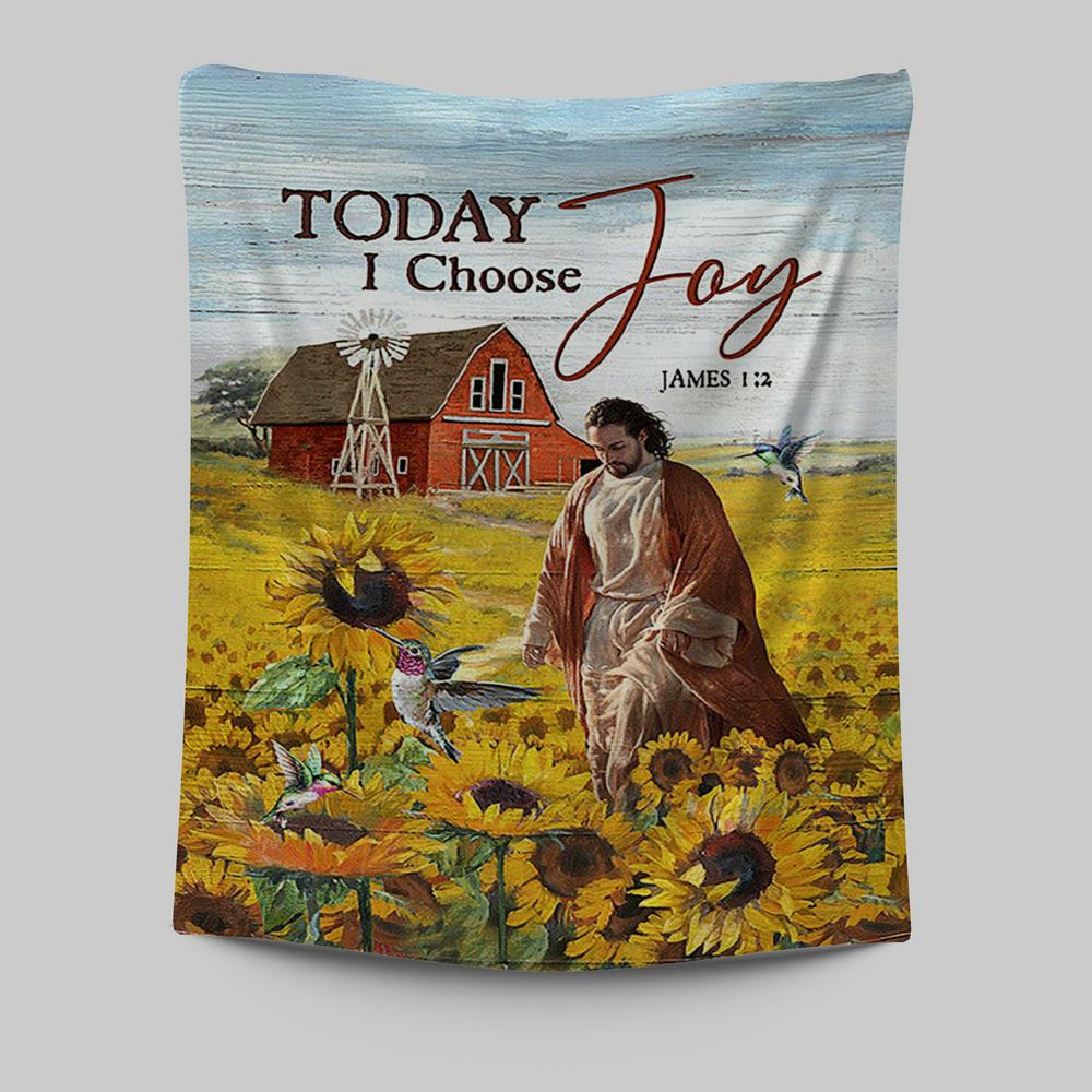 Jesus Walks Sunflower Field Tapestry - Today I Choose Joy Tapestry - Christian Wall Art - Religious Home Decor