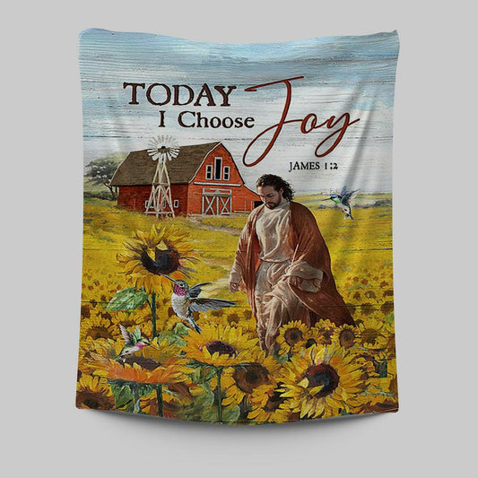 Jesus Walks Sunflower Field Tapestry - Today I Choose Joy Tapestry - Christian Wall Art - Religious Home Decor