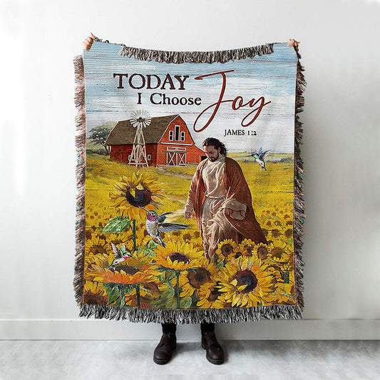Jesus Walks Sunflower Field Woven Blanket - Today I Choose Joy Woven Blanket - Christian Throw Blanket - Religious Home Decor