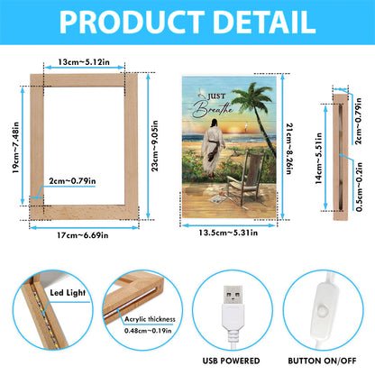 Jesus Walks Sunset Beach Just Breathe Frame Lamp - Christian Art - Religious Home Decor