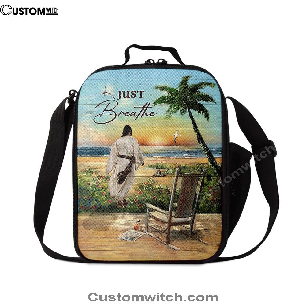 Jesus Walks Sunset Beach Just Breathe Lunch Bag, Christian Lunch Box For School, Picnic