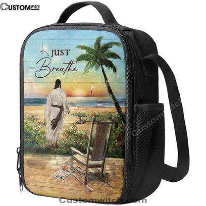 Jesus Walks Sunset Beach Just Breathe Lunch Bag, Christian Lunch Box For School, Picnic