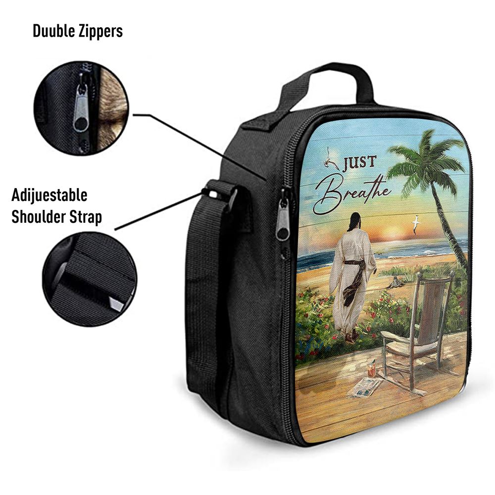 Jesus Walks Sunset Beach Just Breathe Lunch Bag, Christian Lunch Box For School, Picnic