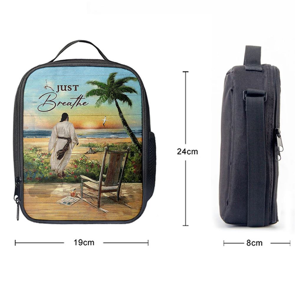 Jesus Walks Sunset Beach Just Breathe Lunch Bag, Christian Lunch Box For School, Picnic