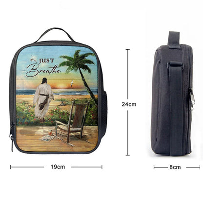 Jesus Walks Sunset Beach Just Breathe Lunch Bag, Christian Lunch Box For School, Picnic