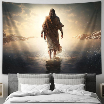 Jesus Walks Water Tapestry Pictures - Faith Art - Christian Tapestry Wall Art Decor