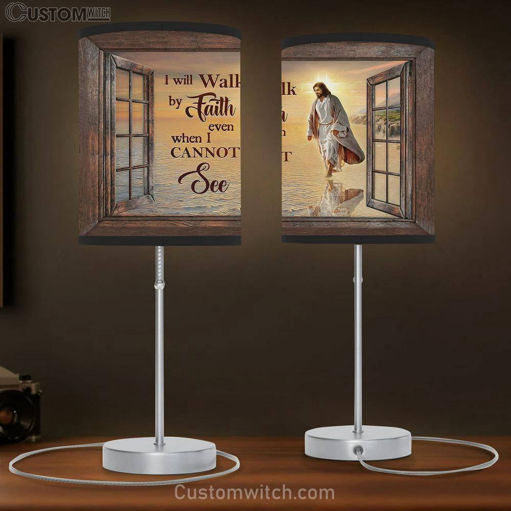 Jesus Walks on beach Table Lamb - I will walk by faith Table Lamb Gift - Bible Verse Table Lamb - Religious Bedroom Decor