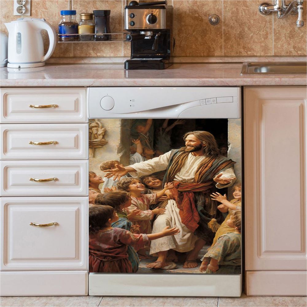 Jesus Was Surrounded By Children Dishwasher Cover, Jesus Dishwasher Wrap, Christian Kitchen Decoration